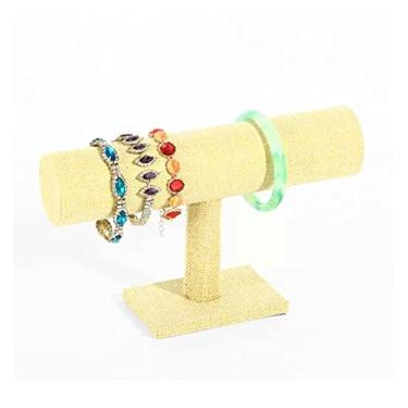 Imagem de Porta-joias Suporte de pulseira, suporte de exibição de organizador de pulseira, algodão bege e barra em T de linho, suporte de exibição de joias, suporte de relógio para venda Organizador de estande