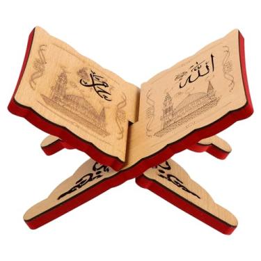 Imagem de PRETYZOOM Prateleira de livros islâmicos Eid de madeira para oração do Eid Mubarak Suporte Livro Bíblia Sagrada Corão Prateleira de leitura Ramadã para festa muçulmana Mubarak 20 x 14 cm