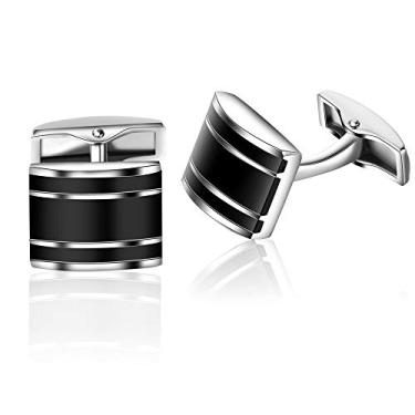 Imagem de Abotoaduras retangulares HONEY BEAR para homens de aço para negócios presente de casamento preto