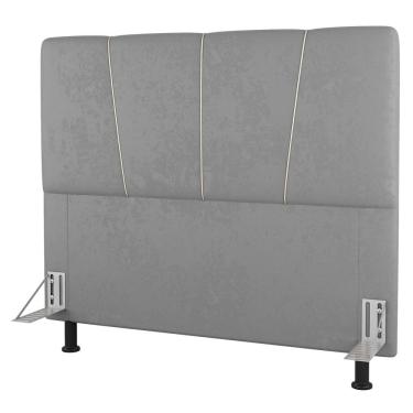Imagem de Cabeceira Cama Box Solteiro Amber 90cm Estofada Veludo Prata - Abmaza