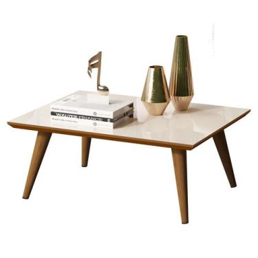Imagem de Mesa de Centro para Sala Decorativa Retangular com Pés em Madeira Maci