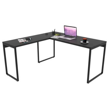 Imagem de Mesa De Escritório Office Em L 150x150cm Estilo Industrial Prisma C08 Preto Onix - Mpozenato