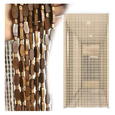 Imagem de Cortina de contas de madeira para entrada ou divisória cortinas feitas à mão com contas de bambu natural com 120 fios, ideal para quarto, cozinha, pátio, varanda, tela suspensa com contas de cordão