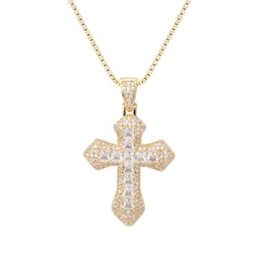 Imagem de TANTIUE Colar de cruz para mulheres, banhado a ouro 14 K, zircônia cúbica, pingente de cruz, fé, para homens, pingente de fé e crucifixo, Latão, Zircônia cúbica