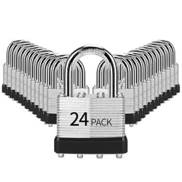 Imagem de HZSY Cadeados com chave igual, pacote com 24, fechadura com chave de aço laminado (1-9/16 polegadas, 40 mm), cadeados com a mesma chave, manilha normal, para caixa de ferramentas, armário e unidade de