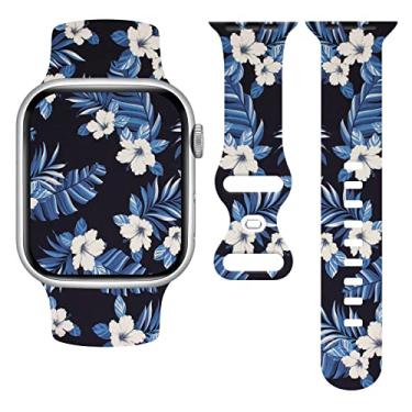 Imagem de Pulseira feminina de relógio floral havaiana compatível com Apple Watch de 42 mm, 44 mm, 45 mm e 49 mm, pulseiras esportivas fofas de silicone macio para Apple Watch série 10 9 SE Ultra