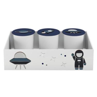 Imagem de Trio de Potes e Bandeja Kit Higiene MDF Astronauta - Neném na Nuvem, M