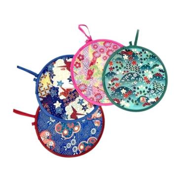 Imagem de UGPLM 4x Ventiladores dobráveis ​​para festa de dança, portáteis, feitos à mão, leves, redondos, portáteis, ventiladores de disco voador para casamento na