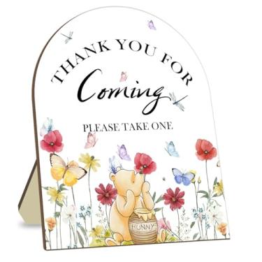 Imagem de Hatzelou Placa De Chá Panela Winnie, Clássica Madeira "Obrigado, Ursinho Pooh" Para Mulheres E Homens, Decoração Floral Borboleta, Lembrancinhas Casamento, Presentes Convidados, Por Favor, Leve Um,