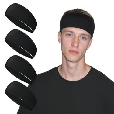 Imagem de ElevateTech 4 peças de faixas de suor esportivas que absorvem umidade elástica atlética faixa de cabeça para treino corrida bandana acessórios para homens mulheres adequado para ioga, basquete