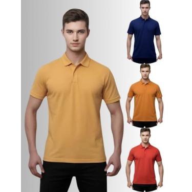Imagem de Kit 4 Camisas Masculina Gola Polo Piquet Poliéster - Genérica, Mostard
