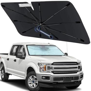 Imagem de Guarda-sol de para-brisa para Ford F150 2015-2020, para-sol de janela frontal dobrável com eixo rotativo de 360°, persianas de carro de ajuste personalizado para acessórios F150 com proteção UV e