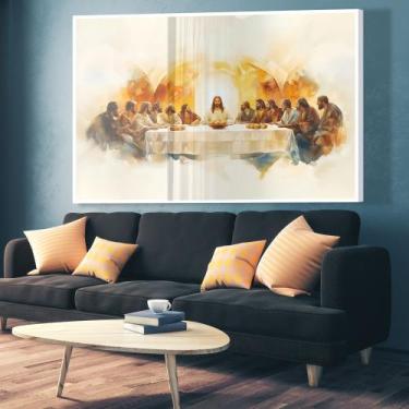 Imagem de Quadro decorativo santa ceia aquarela - MeMoldura, 100x150, Moldura Br