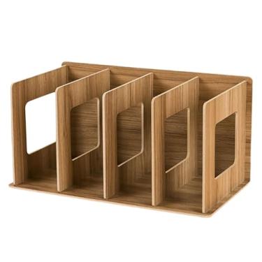 Imagem de Ioensy Estante de madeira para mesa, moderna, simples, portátil, porta-arquivos, armazenamento de livros, prateleira de exibição, suporte para DVD para sala, Marrom