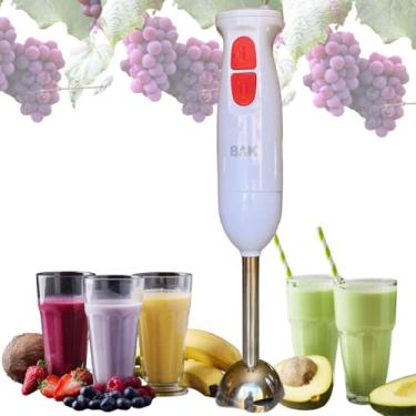 Imagem de Mixer Manual Processador Bak,127v 300 w, Misturador Elétrico Turbo Portátil 2 Velocidades e 4 Lâminas de Aço Inoxidável Para Misturar Sucos de Frutas, Shakes, Purês ou Papinhas sem Esforço, Cor Branco