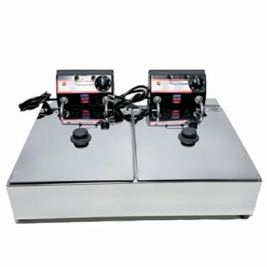 Imagem de Fritadeira Elétrica Industrial 2 Cubas 10L com Tampa - Praticidade e eficiência para Diversos Ambientes (220V)