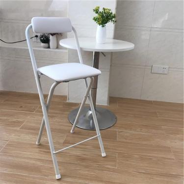 Imagem de Bancos De Bar Dobráveis Com Encosto,banco De Balcão Acolchoado De Couro Alto Dobrável,bancos De Bar Altos De Banquinho Dobrável Portátil Para Cozinha Ao, White, Seat Height 27 .5inch