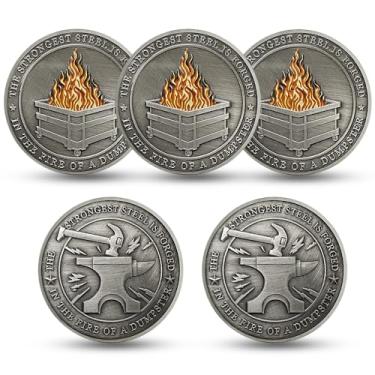 Imagem de RYUKENLM 5 peças Moeda Desafio de Fogo de Lixeira O Aço Mais Forte é Forjado no Fogo de uma Lixeira Humor e Resiliência Símbolo Engraçado Presente para Crescimento de Força e Superação de Adversidades