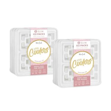 Imagem de Cool Coolers Fashion Ice da Fit & Fresh, pacote com 6 pacotes de gelo grandes e finos, design exclusivo para lancheiras, bolsas de gelo reutilizáveis para economia de espaço, pacotes de gelo