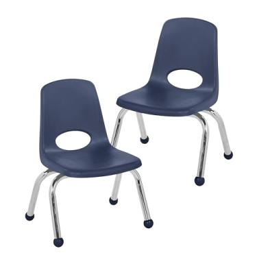 Imagem de Cadeira escolar empilhável de 25,4 cm, assento de estudante empilhável com pernas de aço cromado e deslizadores esféricos; para pré-escola, sala de aula ou escola em casa - azul-marinho (pacote