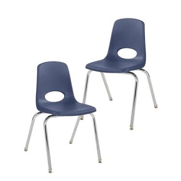 Imagem de Cadeira escolar 45,7 cm, assento empilhável para estudantes com pernas de aço cromado e deslizadores giratórios; para sala de aula, escola em casa ou escritório - azul-marinho (pacote com 2