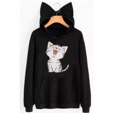 Imagem de Blusa Moletom Gato Cat Gatinho Fofo Casaco De Frio - Core Base, Preto,