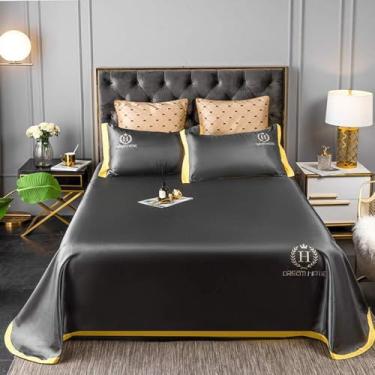 Imagem de Conjunto De Lençóis De Seda Sati 245 X 250cm Pura Amoreira Seda Sem Costura Queen King Size Têxtil Doméstico, Yellow