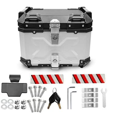 Imagem de Donpida Baú Universal Para Motocicletas, Traseiro Motocicletas De 45L, Porta-Malas Viagem, Com Encosto, Trava Segurança E Alça Bagagem Capacete, Prateado