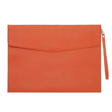 Imagem de PATIKIL Pasta de arquivo A4 de couro PU, organizador de documentos, pasta de envelope com fecho de pressão para recibo de carta estilo 3, laranja