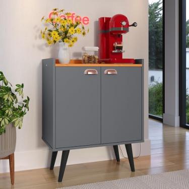 Imagem de Aparador Buffet Linea com 2 Portas pes palito, puxador em concha Sala, Sala de Estar, Cozinha - Loja Inova BR (Cinza/Cinam.)