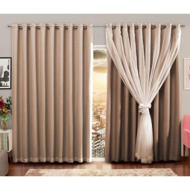 Imagem de Cortina Adomes com Voil M087 Corta Luz Blackout 2,50x3,00m Bege - CASA