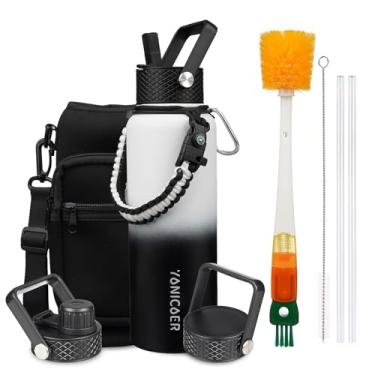 Imagem de YONICOER Garrafa de água isolada de 1,134 g, aço inoxidável a vácuo de parede tripla (pode ser lavada na lava-louças), à prova de vazamento e não BPA, jarro com alça de paracord e tampas de bico de