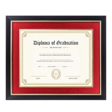 Imagem de FramePro Moldura para diploma de 28 x 35 cm com tapete vermelho sobre ouro, moldura de certificado de 35 x 43 cm, madeira real com acabamento dourado, moldura preta com arcylic