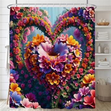 Imagem de Cortina de chuveiro de flores, Cortina de chuveiro floral, Cortina de banheiro com flores e plantas, Casa, SK5845, L90 x A180 cm, 35 x 70 pol.