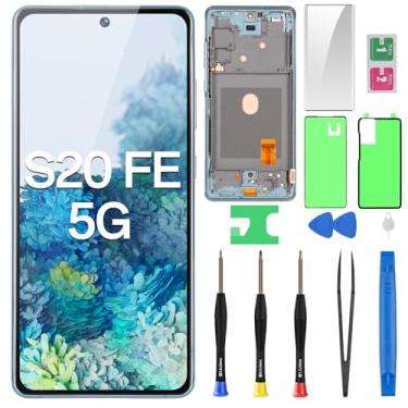 Imagem de BESJMYT Tela de substituição AMOLED para Samsung Galaxy S20 FE 5G OLED Display Touch digitalizador conjunto completo com moldura Cloud Mint e botão lateral kit de ferramentas de reparo de vidro