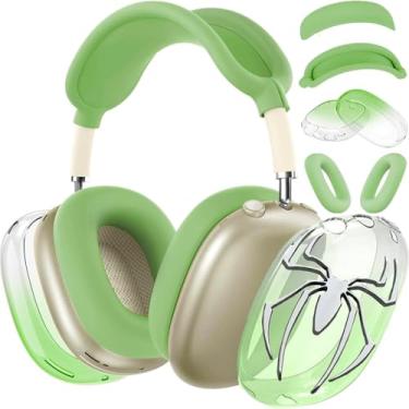 Imagem de [4 em 1] Capa para fones de ouvido AirPods Max (2024/2020) Capa para fone de ouvido/capa para fones de ouvido com emblemas cromados de aranha 3D para fones de ouvido Apple AirPods Max (cor gradiente)