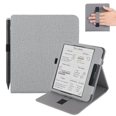 Imagem de Vakarey Capa Kobo Libra Color com suporte para caneta, capa para dormir para Kobo Libra 2 capa com alça de mão, cinza