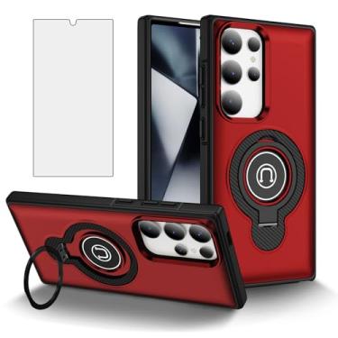 Imagem de Asuwish Capa de celular para Samsung Galaxy S24 Ultra 5G com protetor de tela de vidro temperado Suporte magnético fino suporte rígido híbrido capa de celular de borracha robusta S24Ultra 24S S 24