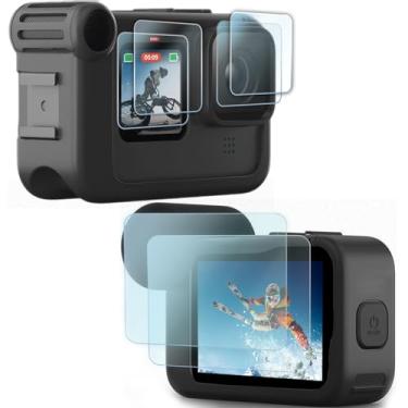 Imagem de FiTSTILL [8 peças protetoras de tela para Go Pro Hero 12/Hero 11/Hero 10/Hero 9 Black Fit Media Mod kit de acessórios de películas protetoras de vidro ultra temperado (não é compatível com Hero 13