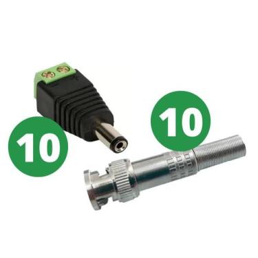 Imagem de Kit 20 Conectores para Câmeras de Segurança  10 BNC Mola + 10 P4 Macho