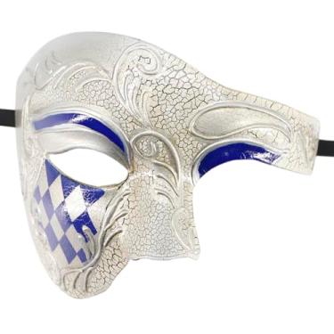Imagem de Coolwife Máscara de baile de máscaras vintage Fantasma da Ópera de um olho meia cara (azul xadrez)