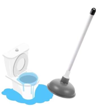 Imagem de Desentupidor De Vaso Sanitário Alta Sucçâo Wc Banheiro Ralo Cozinha Pia Tanque Lavatório Com Cabo Longo Branco e Borracha Preta