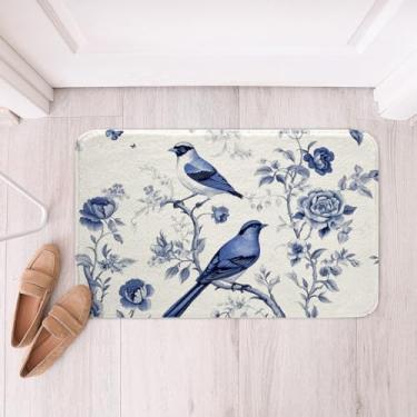 Imagem de Erosebridal Tapete de banho de jardim de primavera, pássaros fofos, animais, animais selvagens, tapetes de banheiro 40,6 x 61 cm, tapete de banheiro floral rosa feminino branco azul marinho para mamãe