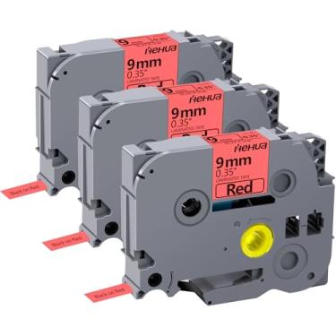Imagem de Hehua Fita vermelha laminada de 9 mm 0,35 compatível com Brother P-Touch TZe-421 TZe421 TZ-421 TZ421 TZe TZ fita de etiqueta para Ptouch PT D210 D200 H110 1880, 9,5 cm x 8 m preto em vermelho, pacote com 3