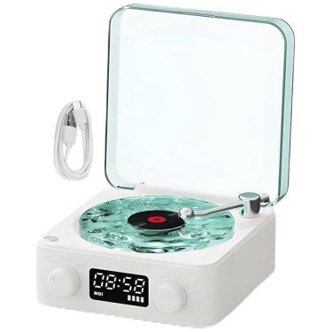 Imagem de Caixa de Som Toca Disco Vitrola Vinil Bluetooth Cartao Tf Usb Recarregavel Luminaria Musica Led 