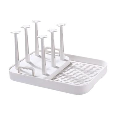 Imagem de WeiLaiKeQi Escorredor de garrafas, suporte para copos espesso, pode conter 6 xícaras, prateleira de drenagem para xícaras de chá, bandeja de drenagem para, Branco