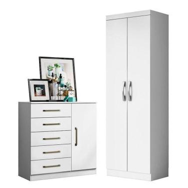 Imagem de Cômoda Sapateira Milão 2014145 E Armário Multiuso New 2000192 Branco - Aramóveis