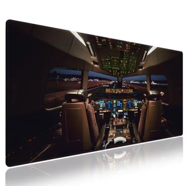 Imagem de Wknoon. Mouse pad extra grande para jogos e escritório (80 cm x 30 cm) – Boeing 777 cabine de avião, tapete de mesa premium XXL com bordas costuradas duráveis e base de borracha antiderrapante e