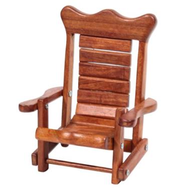 Imagem de Lilacooqinn Mini suporte de telefone de cadeira de balanço de madeira – Suporte de celular feito à mão de madeira maciça para mesa, lindo suporte de telefone rústico para escritório, quarto, decoração