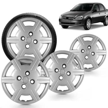 Imagem de Kit 4 Calotas Corsa Classic 11 a 15 Aro 13 Prata Cubo Baixo Grid
